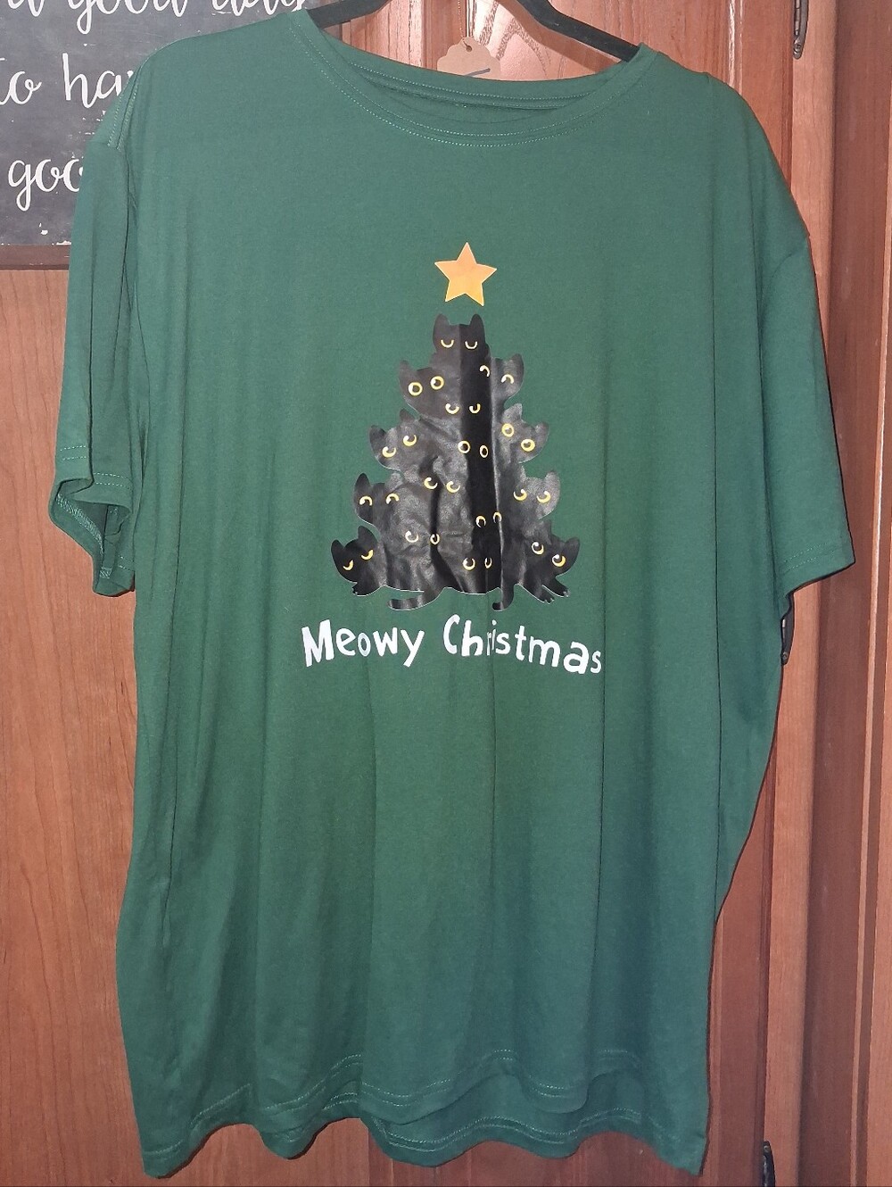 Green "Meowy Christmas" Cat Tree Graphic Tee Estimated 1X